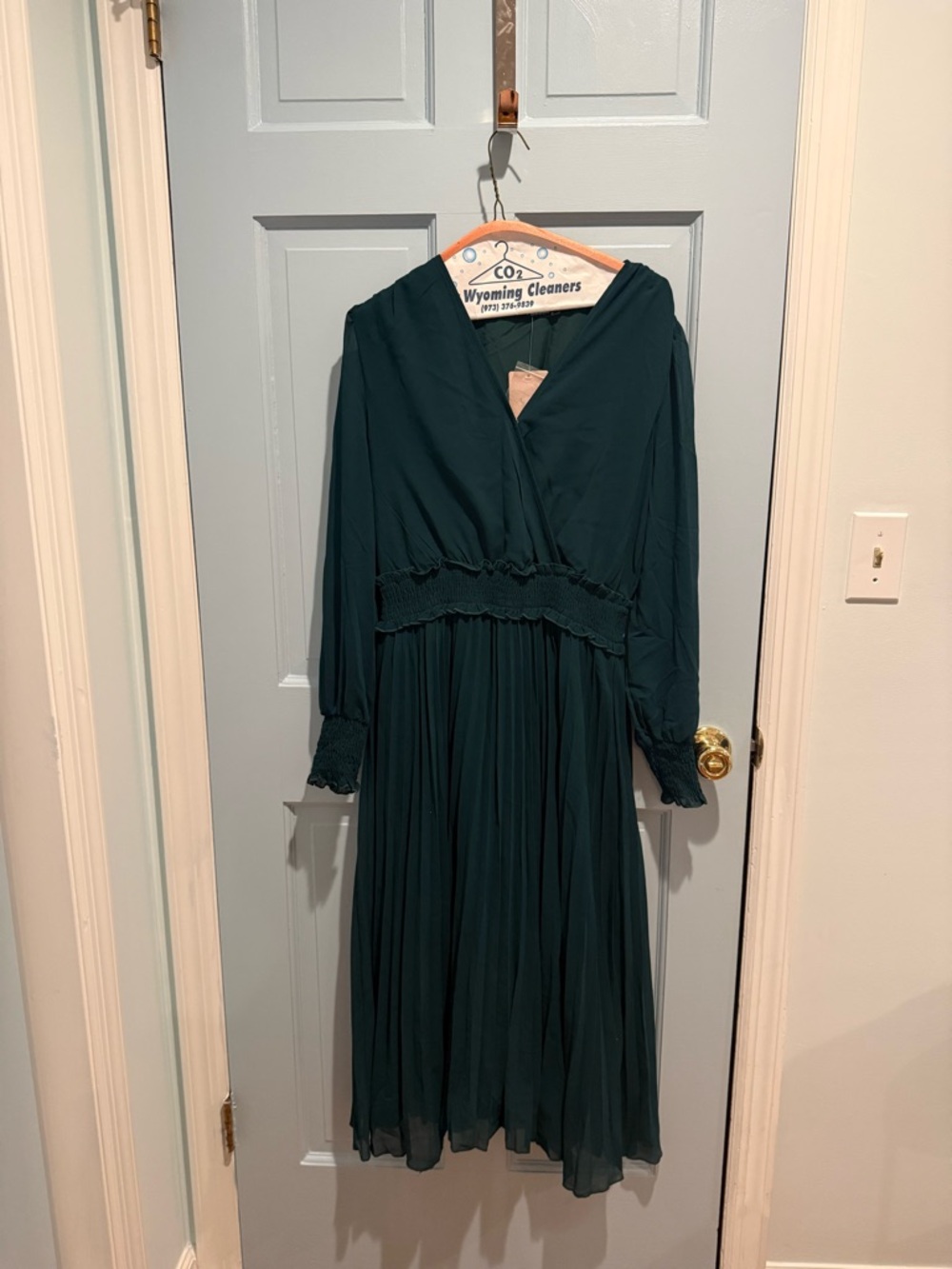 Women’s Long Sleeve Teal Midi Dress with Smocked Waist